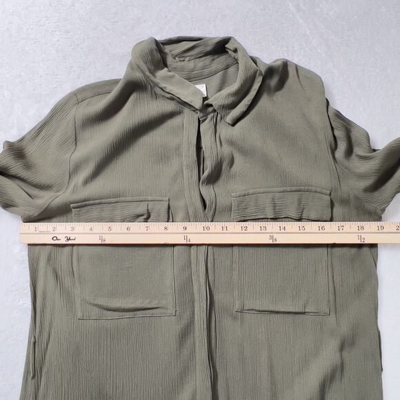 L'agence Rivi Midi Shirt Dress Womens Sz SP Olive Green 3/4 Sleeve No Belt - Picture 7 of 9